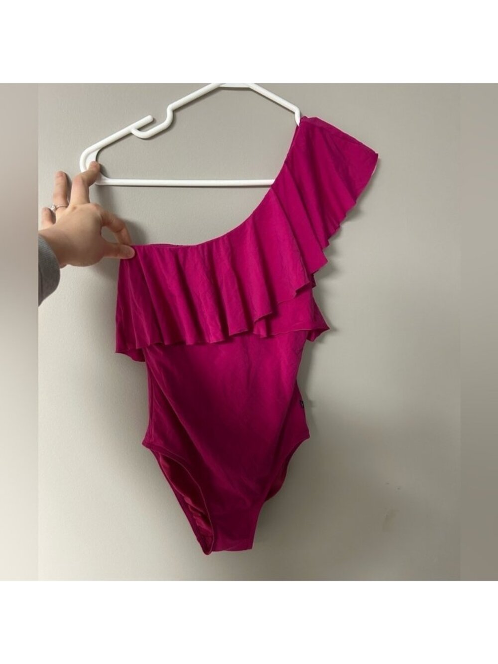 La Vie En Rose Aqua Pink One Shoulder Ruffled Bathing Suit‎